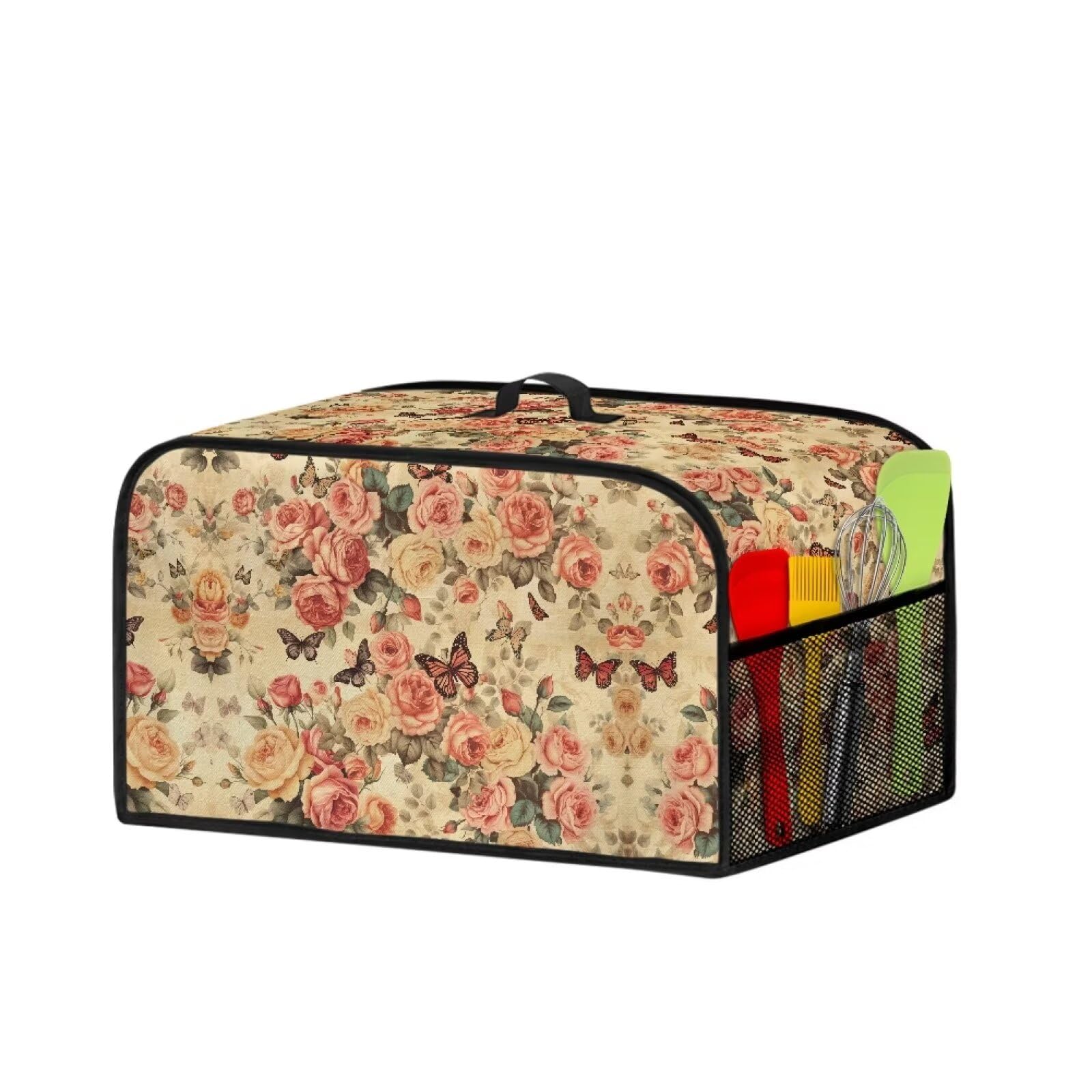 TODIYADDU Butterfly Peony Slow Cooker Carrying Case Insulated Kitchen Appliance Dust Cover with Handle and Storage Pocket for Crock Pot or Air Fryer Waterproof Slow Cooker Cover Holiday Gifts