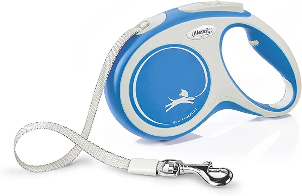 FLEXI New Comfort Tape Retractable Dog Leashes for Medium Dogs Upto 55 lbs. – 16 ft., Blue | Tangle Free Pet Walking Leash with One-Handed Brake, Pause, Lock|German Quality Product