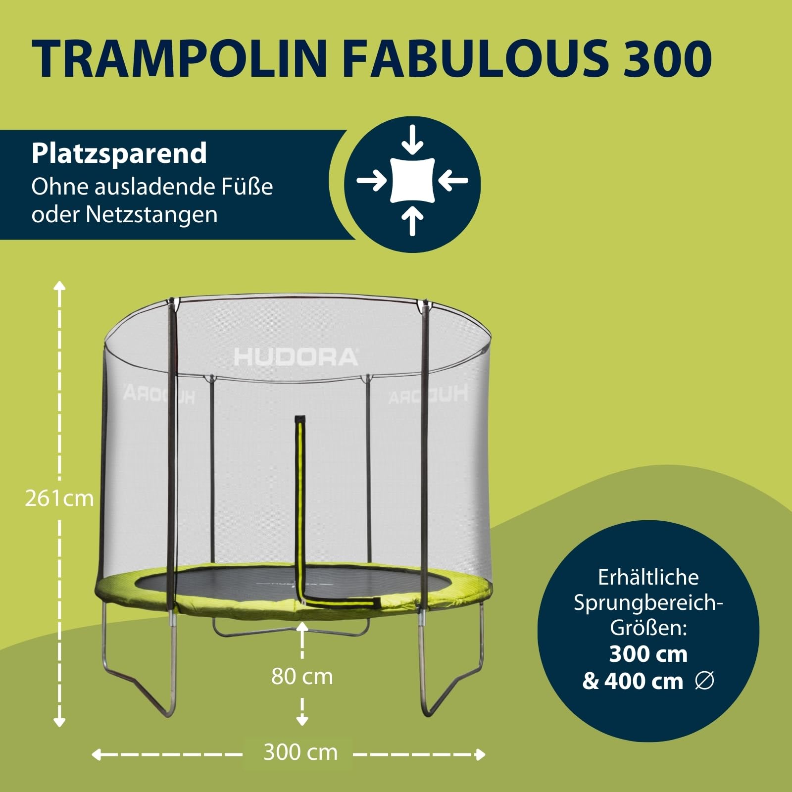 HUDORA Fabulous Trampolin - Trampolin Outdoor mit Sicherheitsnetz - Gartentrampolin für Kinder, Jugendliche und Erwachsene - Mehrfarbig