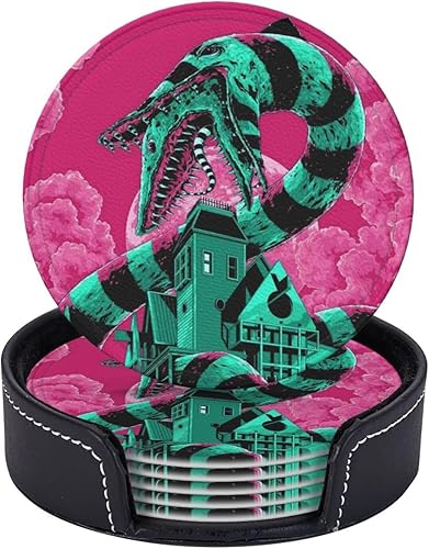 Juego de 6 posavasos de cuero para bebidas con soporte, adecuados para tipos de tazas