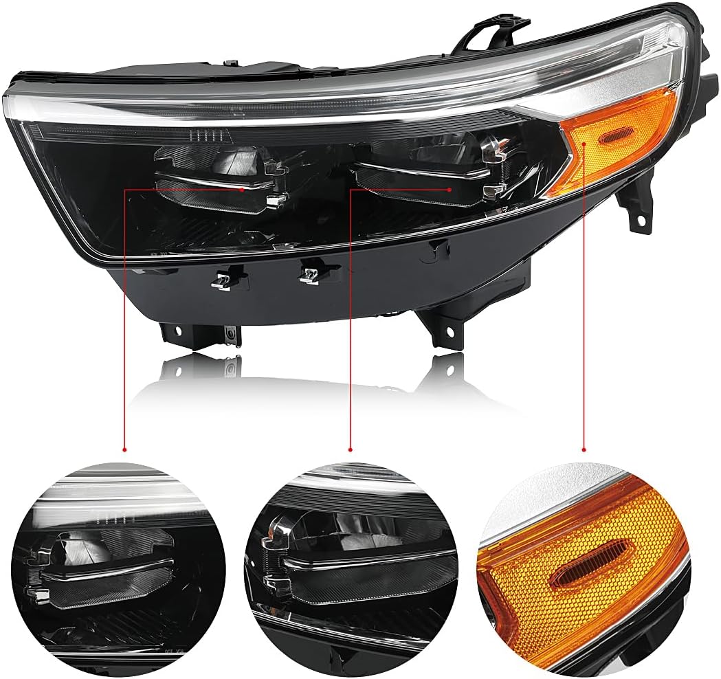 Black LED Headlight Assembly Compatible With 2020-2024 Ford Explorer XLT/Limited non-Adaptive Full LED w/DRL Headlights OE Style Headlamp Left Driver Side MB5Z13008AU FO2502399
