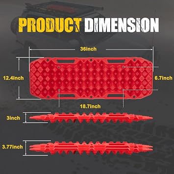 BUNKER INDUST Off-Road Traction Boards, Pair Recovery Tracks Traction Mat for Jeep Mud, Sand, Snow Traction Pads-Red Emergency Tire Traction Device (Gen 10th)