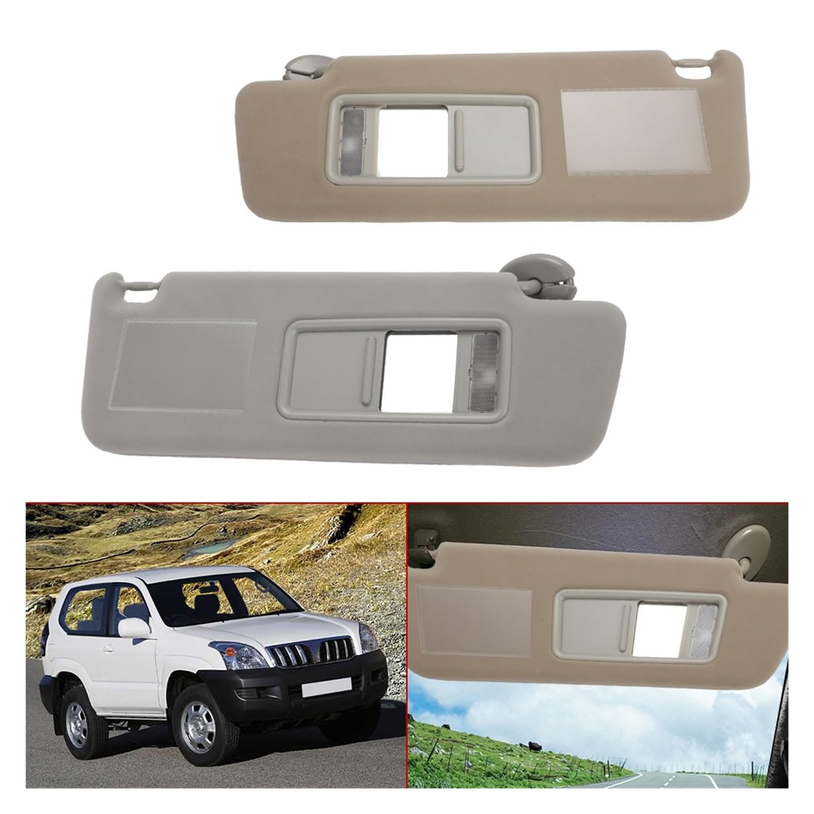 Pare-Soleil Assy pour Toyota pour Land pour Cruiser J12 pour Prado LC120 2002 – 2009 Pare-Soleil De Voiture Gris Beige Gauche Droite Panneau D'Ombrage Voiture (Taille : Beige Left)