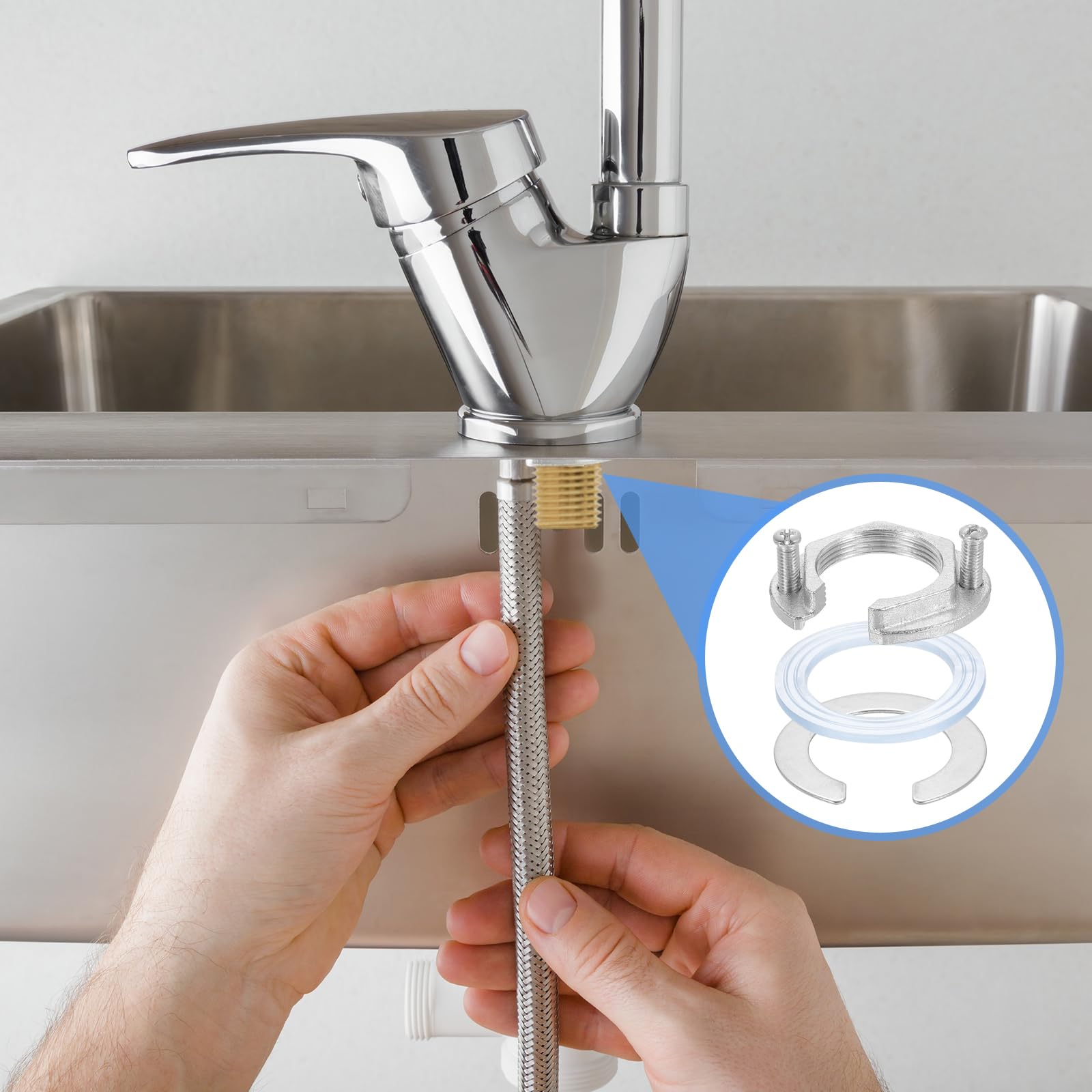 Sourcingmap M32 Stainless Steel Faucet Lock Nut Set – Single Hole Basin Sink Faucet Fixing Kit-698399