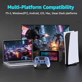 IWGAME Wireless Controller for PS-5/PC, Gamepad Built-in Mic with 2 Back Buttons Support Remap/Combo Functions,Hall Effect Trigger &Joysticks, Motion Control, 3.5mm Headphone Jack, Cool RGB Light(Blue)