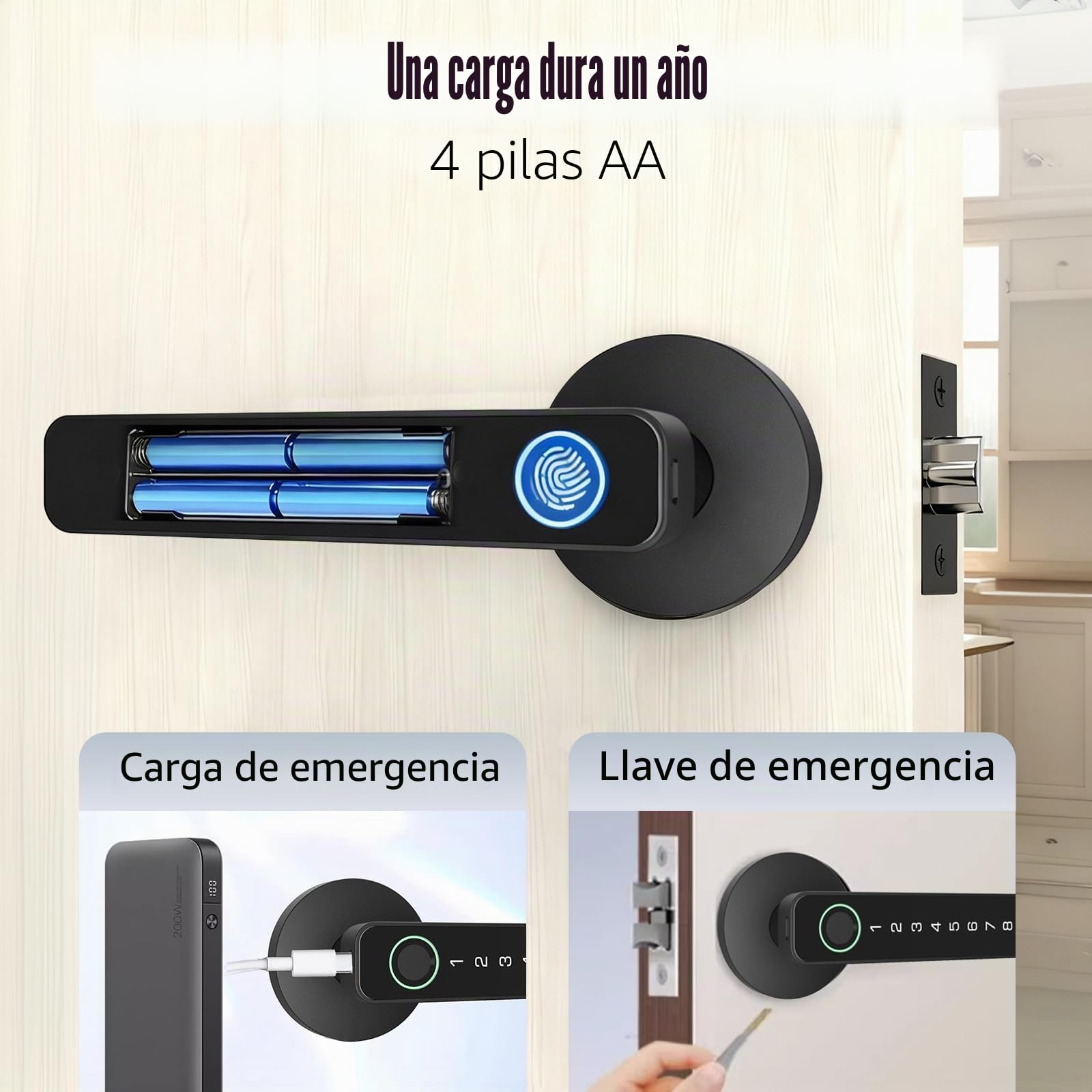 Cerradura de Puerta Inteligente, 5 en 1 Cerradura Electronica Manija de Puerta con Huella Digital, Control Remoto de Aplicación, Tarjeta IC, Código, Llave para Casa, Oficina, Hotel (Circular)