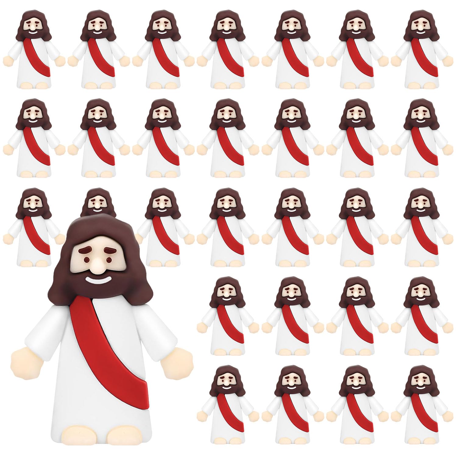 SHIFANQI Little Jesus Figures, 30 Pack Mini Jesus Figurines in Bulk, Small Pocket Jesus to Hide and Seek, Tiny Christ Savior Religious Party Favors for Easter Church Sunday Baptism Gifts, Red