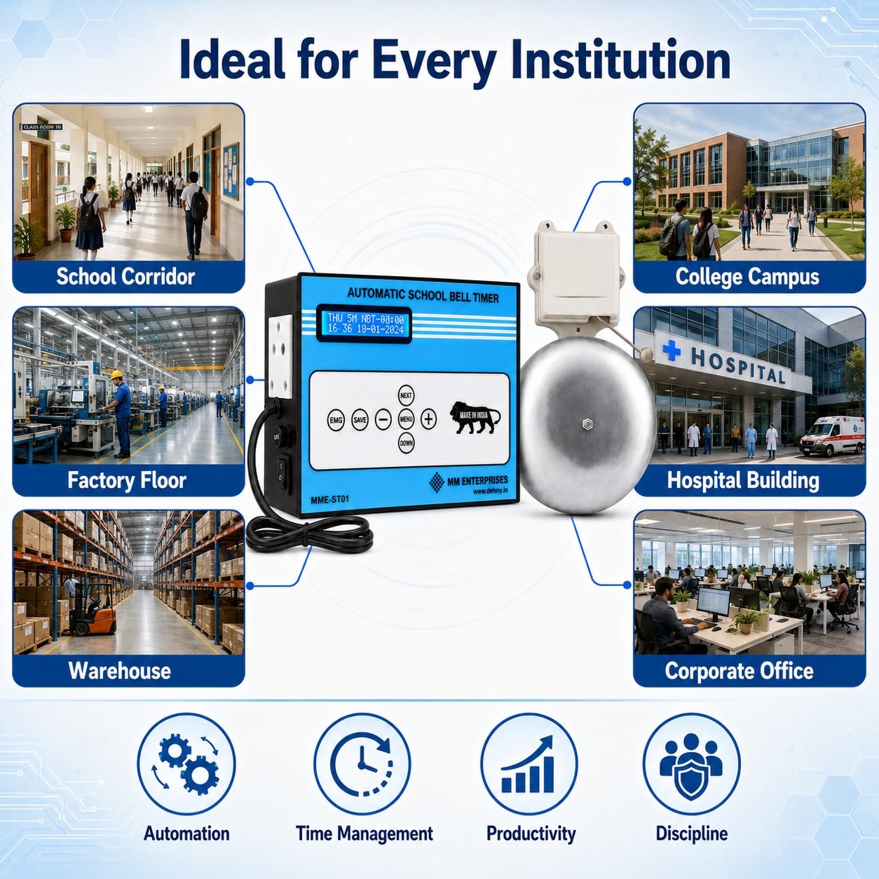 MME Multipurpose Automatic School Timer System with School gong Bell 2
