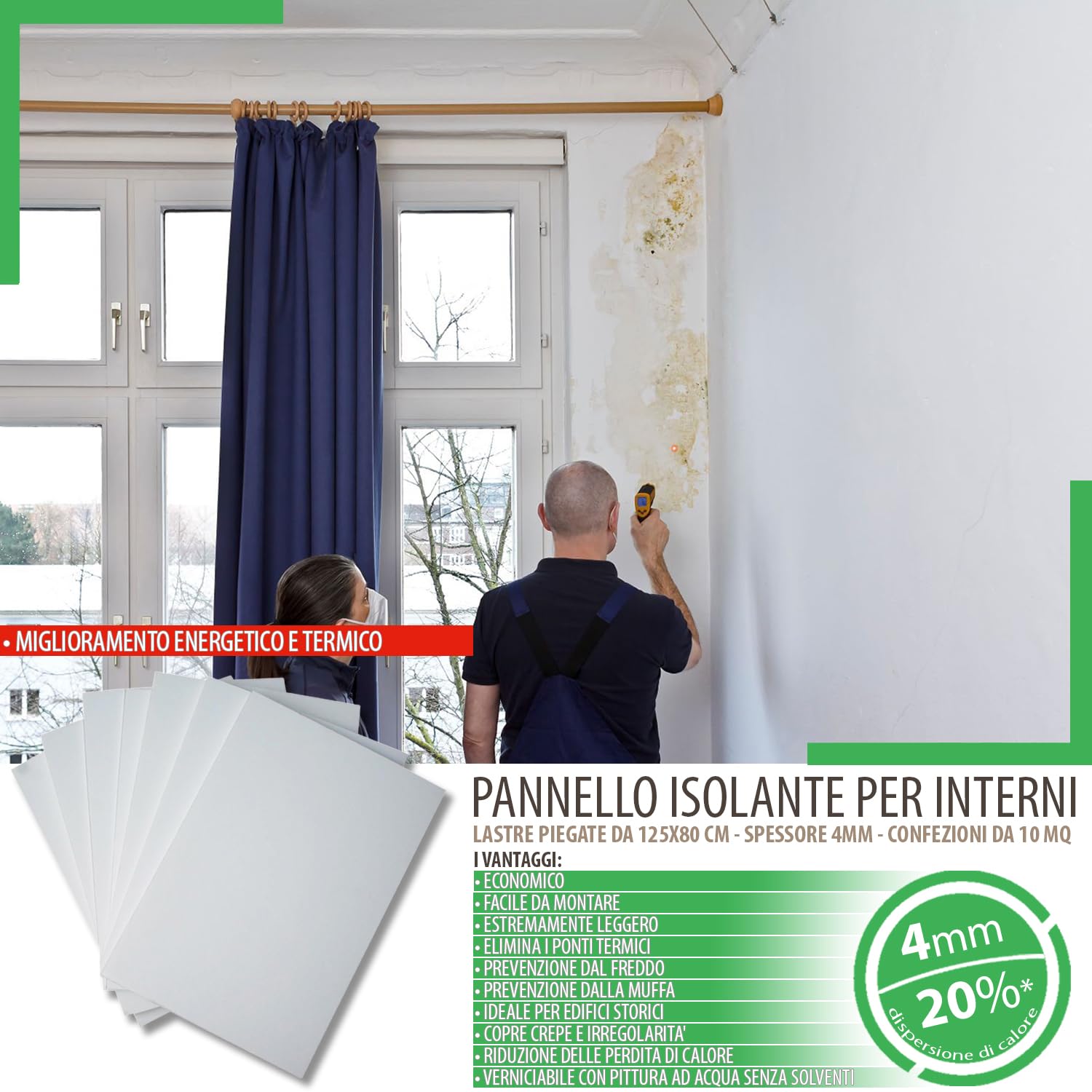Pannelli Fonoassorbenti Bianchi 10 mq - Pannelli Isolanti Termici per Interni, Pareti e Soffitto con Spessore 4mm - Pannelli di Polistirolo 80x125 Ideali come Antimuffa per Muri Interni (Senza Colla)