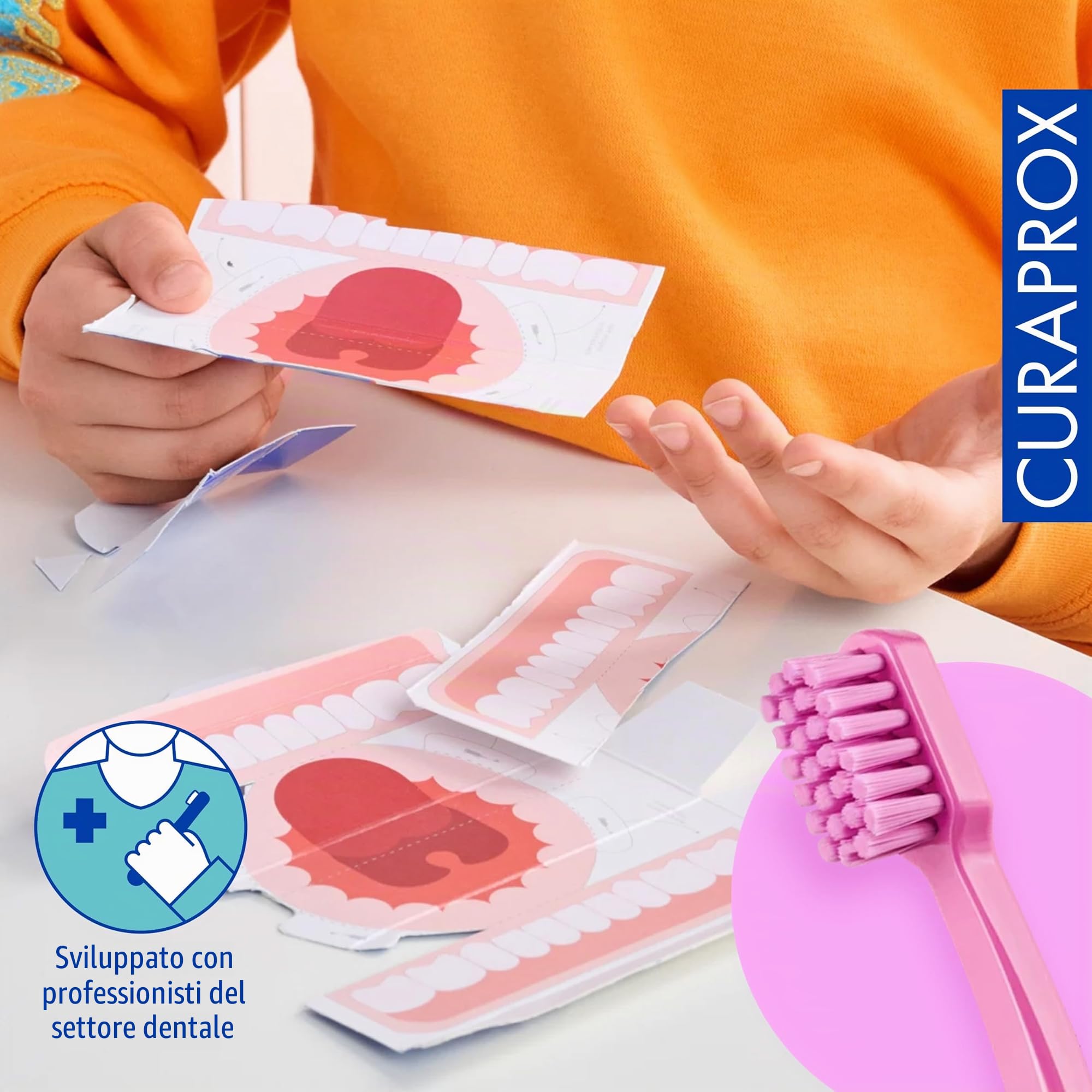 Curaprox Spazzolino CS Kids-Per bambini dai 4 ai 12 anni/Pulizia delicata ultra-morbida | 5.500 filamenti Curen® / Rosa/Confezione singola/Made in Switzerland