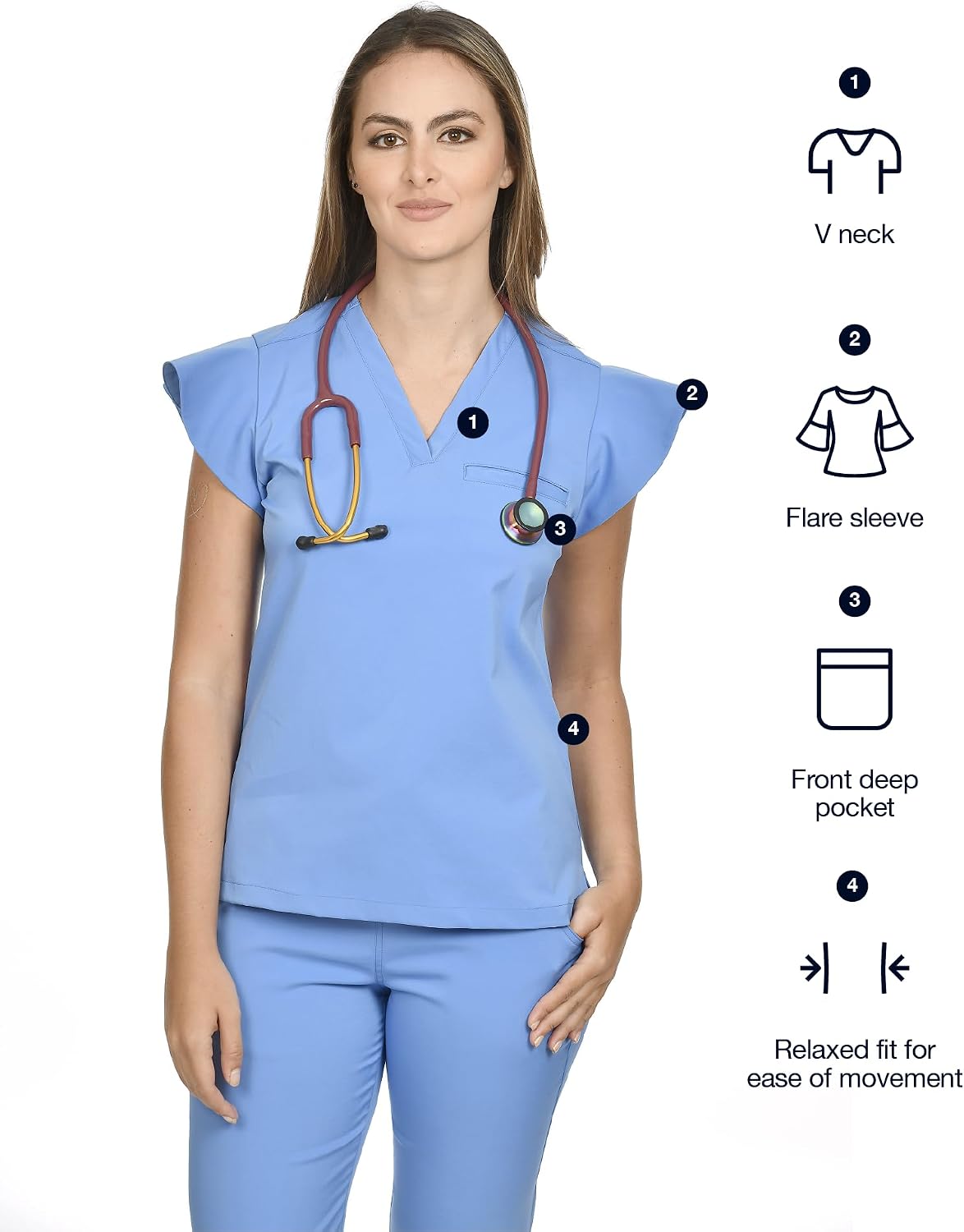 CINQO | Women’s V Neck Scrub Top, 4 Way Stretch Breathable Medical Shirt, Athletic Fit, Comfortable Professional Work Uniform