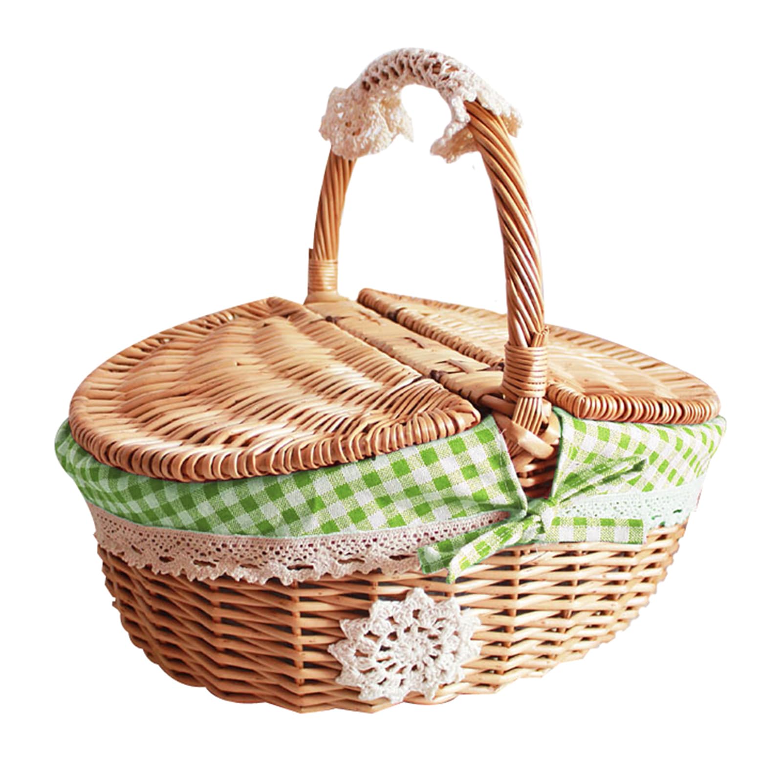 Natural Rattan Woven Picnics Basket with Flipping Lid Bucolic Styles Delicate Outdoor Storage Basket for Flipping Lid Carriers