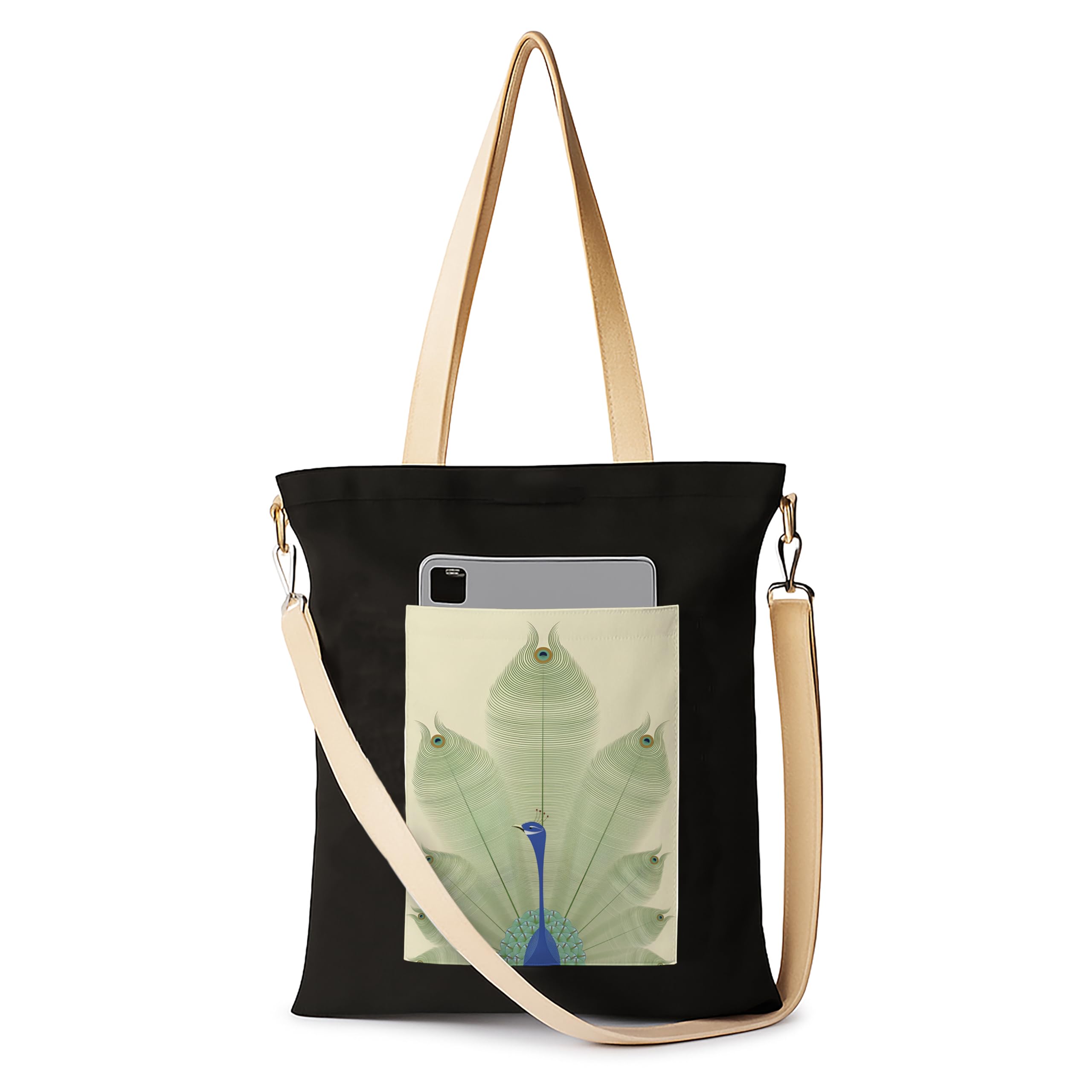 zori Morpankh Canvas Black Sling Bag With Pocket and with Beige Straps,Tote Bag for Shopping, Travel & Beach-picture-18