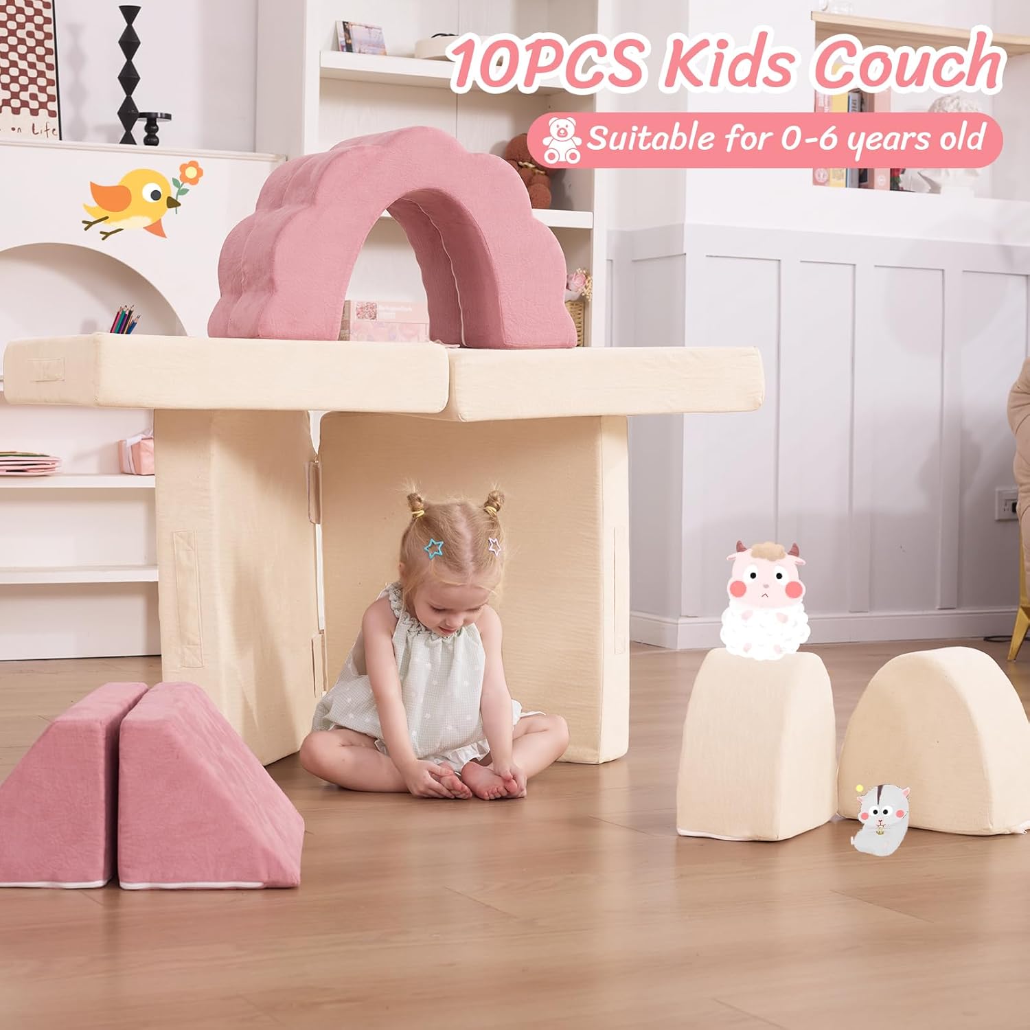 Kids Couch 10PCS, Modular Kids Play Couch, Multifunctional Foam Toddler Sofa, Imaginative Convertible Play Sofa for Playroom(Medium Size)