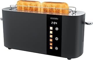 Arendo - Stainless Steel Toaster with 2 slices Long Slot - Touch Screen - Double Wall Housing - Integrated sandwich attachment - 6 degrees - Bread centering - Rest time display - Memory