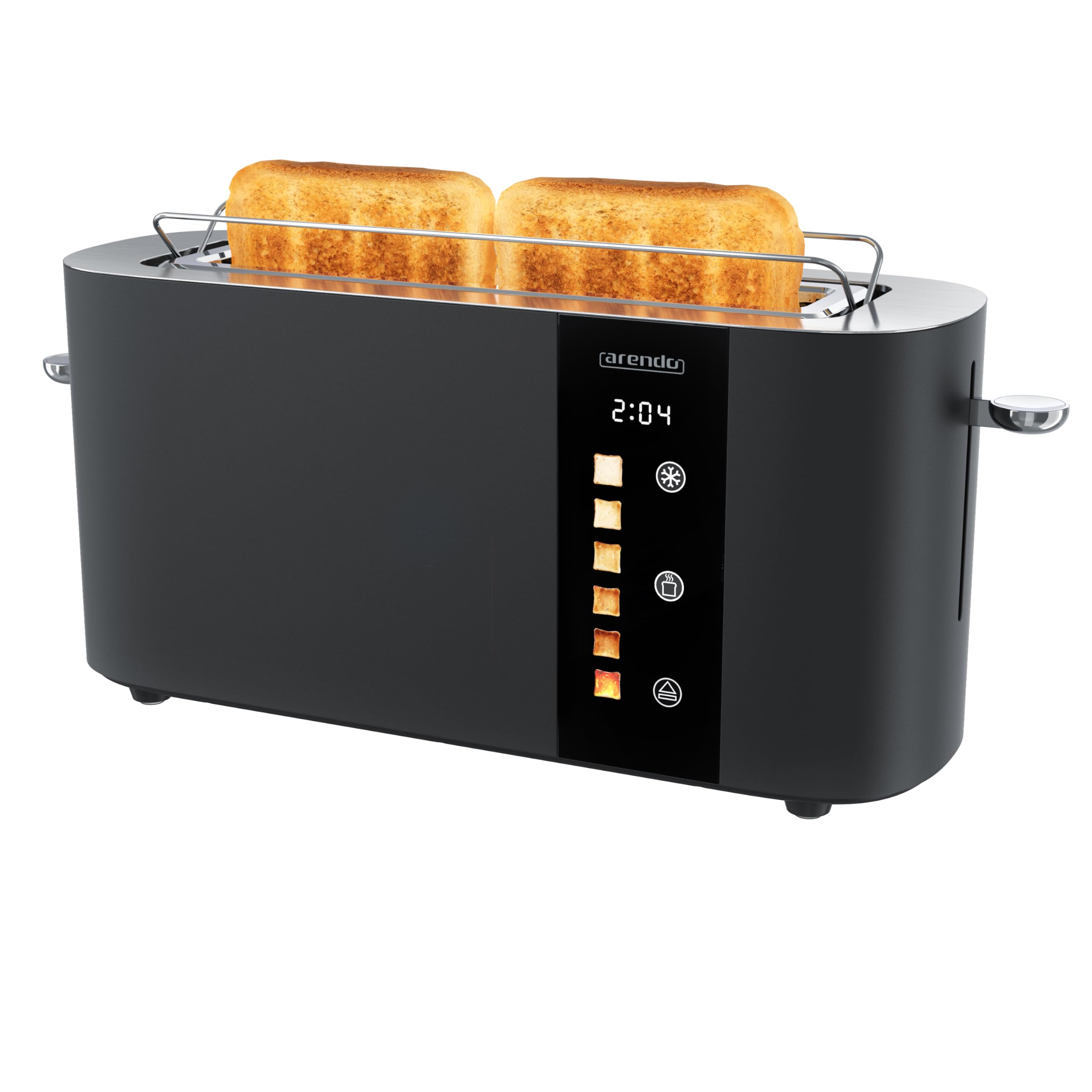 Arendo - Edelstahl Toaster 2 Scheiben Langschlitz - Touchscreen – Doppelwandgehäuse – Integrierter Brötchenaufsatz – 6 Bräunungsgrade – Brotzentrierung – Restzeitanzeige – Memoryfunktion - Schwarz