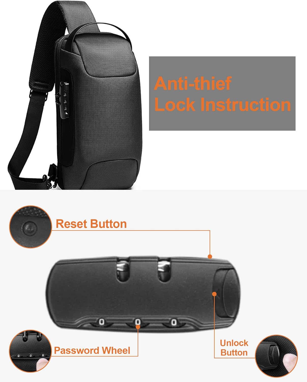 Lily Parker Sling Bag Backpack Mens Cross Body Waterproof Anti-Theft Shoulder Daypack with USB Charging Port Fit 7.9" iPad, Black, Small