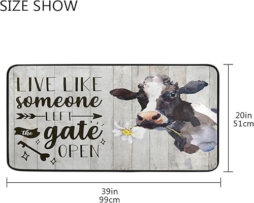 Miniatura 3 de Alfombras de cocina de vaca blanca y negra para primavera y verano, con tablones de madera de margaritas, tapete cómodo antideslizante para puerta