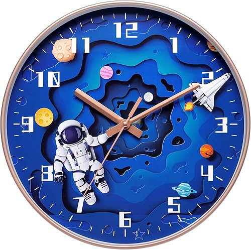 KSYOU Reloj de pared creativo silencioso de 12 pulgadas con movimiento silencioso para niños, funciona para reloj de pared para oficina, aula,