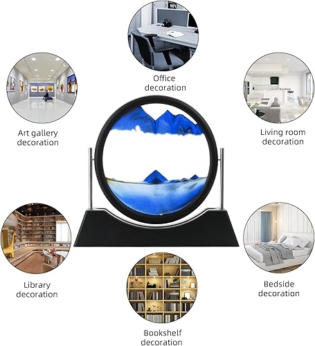 Miniatura 9 de Liangding Moving Sand Art Liquid Motion,3D Flow Sand Painting Quicksand Decor,Stress Relief Moving Sand Art Picture with Round Glass for Office Home