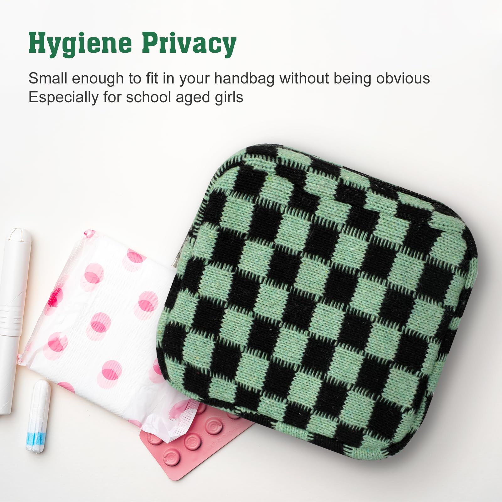 Bolsa de almacenamiento de servilletas sanitarias, bolsa con cremallera para almohadilla menstrual a cuadros, bolsa de almacenamiento de tampones para adolescentes, niñas, mujeres, mujeres, uso