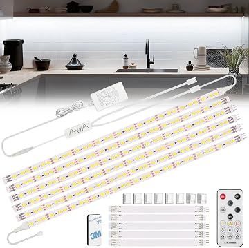 Tira LED Blanca Frio 3 Metros, Debajo de Los Armarios, Kit de Luz Led con Mando a Distancia para Vitrina, Cocina, Escritorio, Estantería, Armario, Iluminación de Fondo, 6500K
