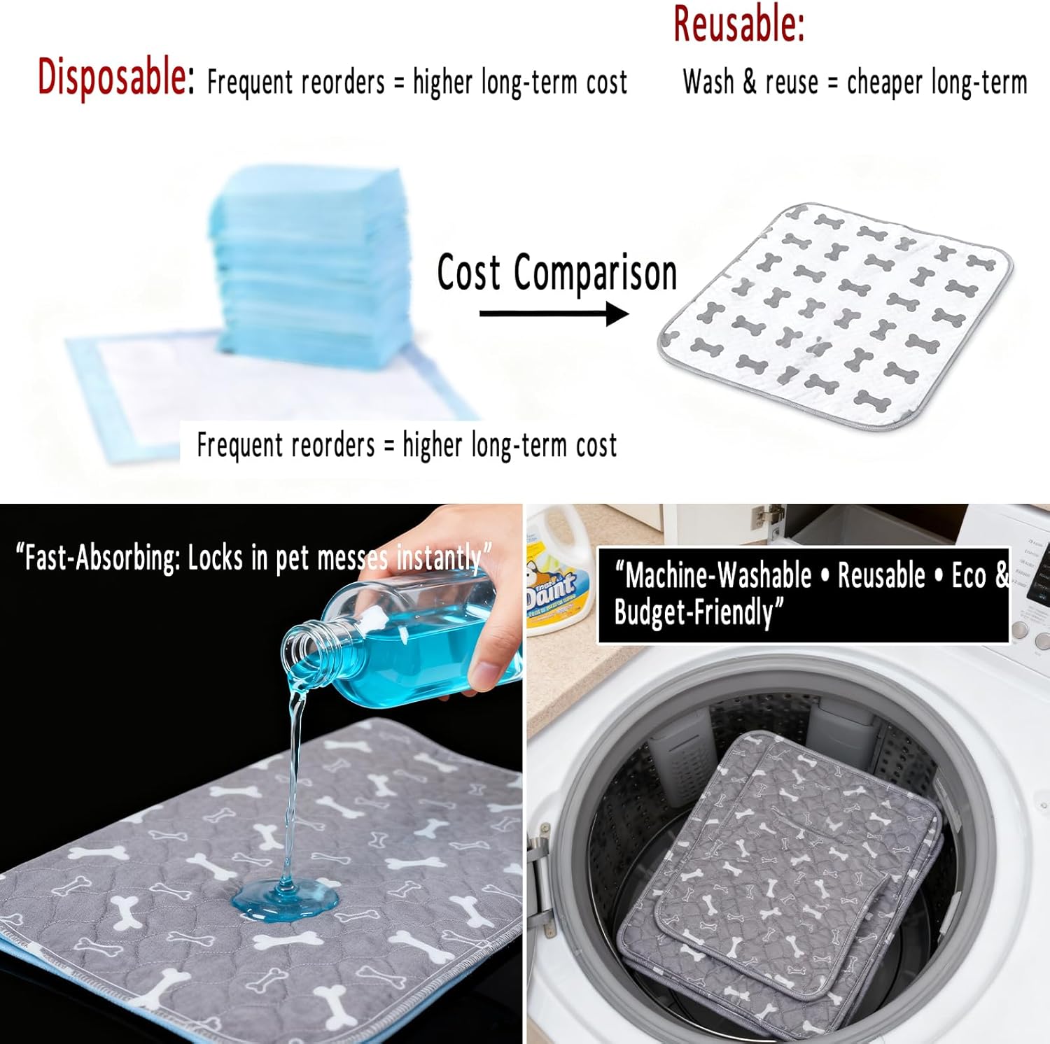 Puppy Pad with Pheromones, Puppy Pad Pee Pads, 100% Waterproof Reusable Washable Pee Pads for Dog & Cat, Absorbent/Leak-Proof/Anti-Slip Pet Training Pads (Gray, M:27.6×31.5"（Pack of 2）)