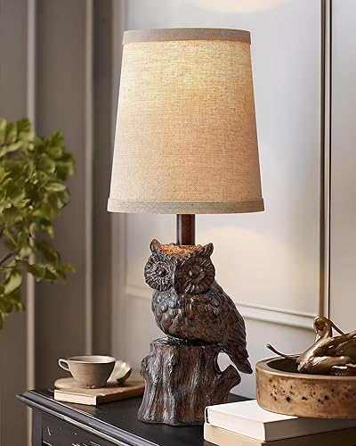 Miniatura 4 de Lámpara de mesa pequeña de 14.25 pulgadas para sala de estar, casa de campo, lámpara individual de resina con forma de lámpara de búho marrón para