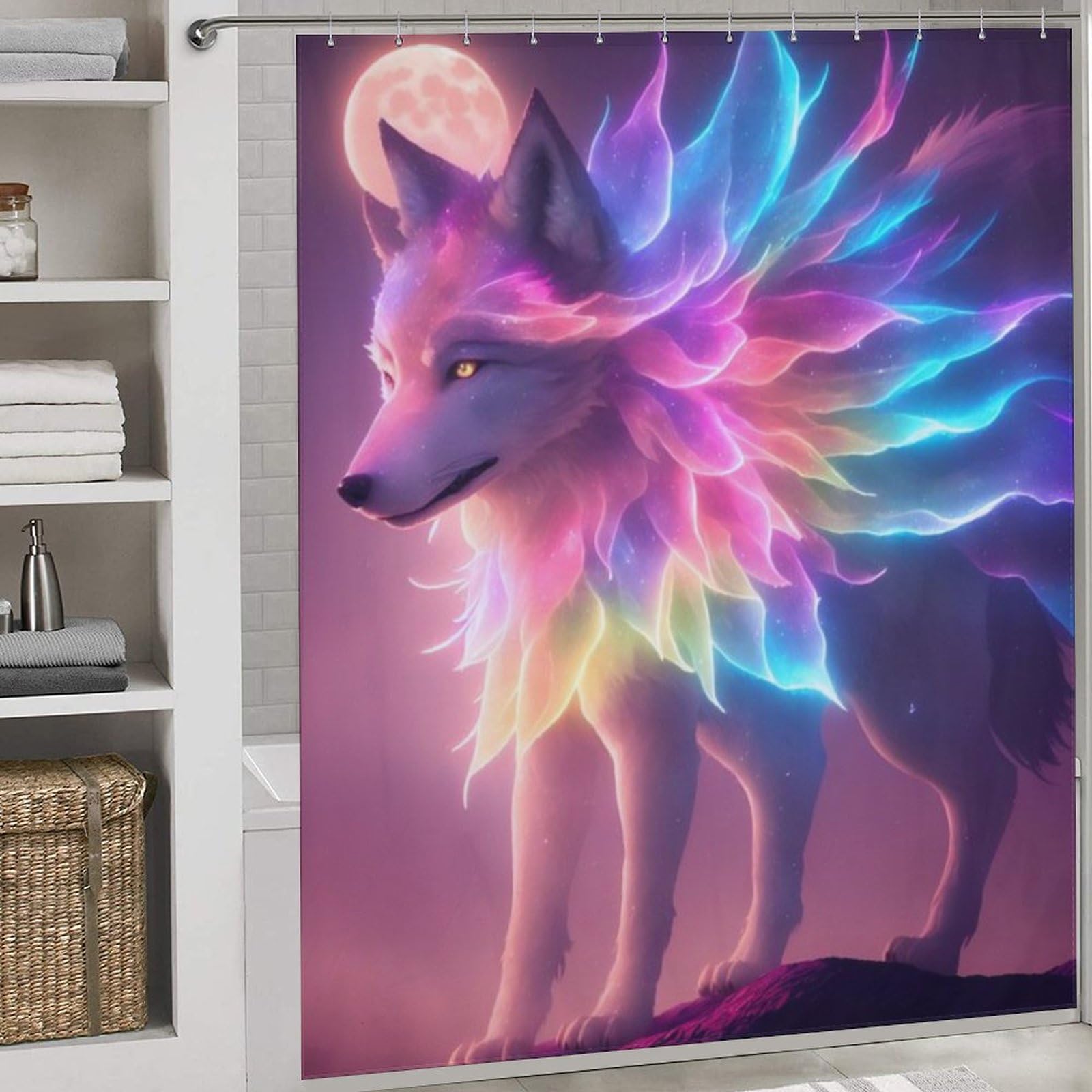 Rideau de douche loup imperméable en polyester lavable 183x183cm