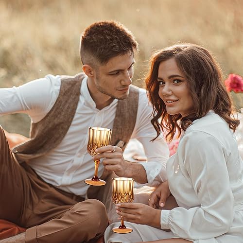 Miniatura 6 de XUWAIDSGN Copas de vino vintage de plástico de 7 onzas, vasos irrompibles para boda, copas de agua de cristal, vasos reutilizables, copas de champán