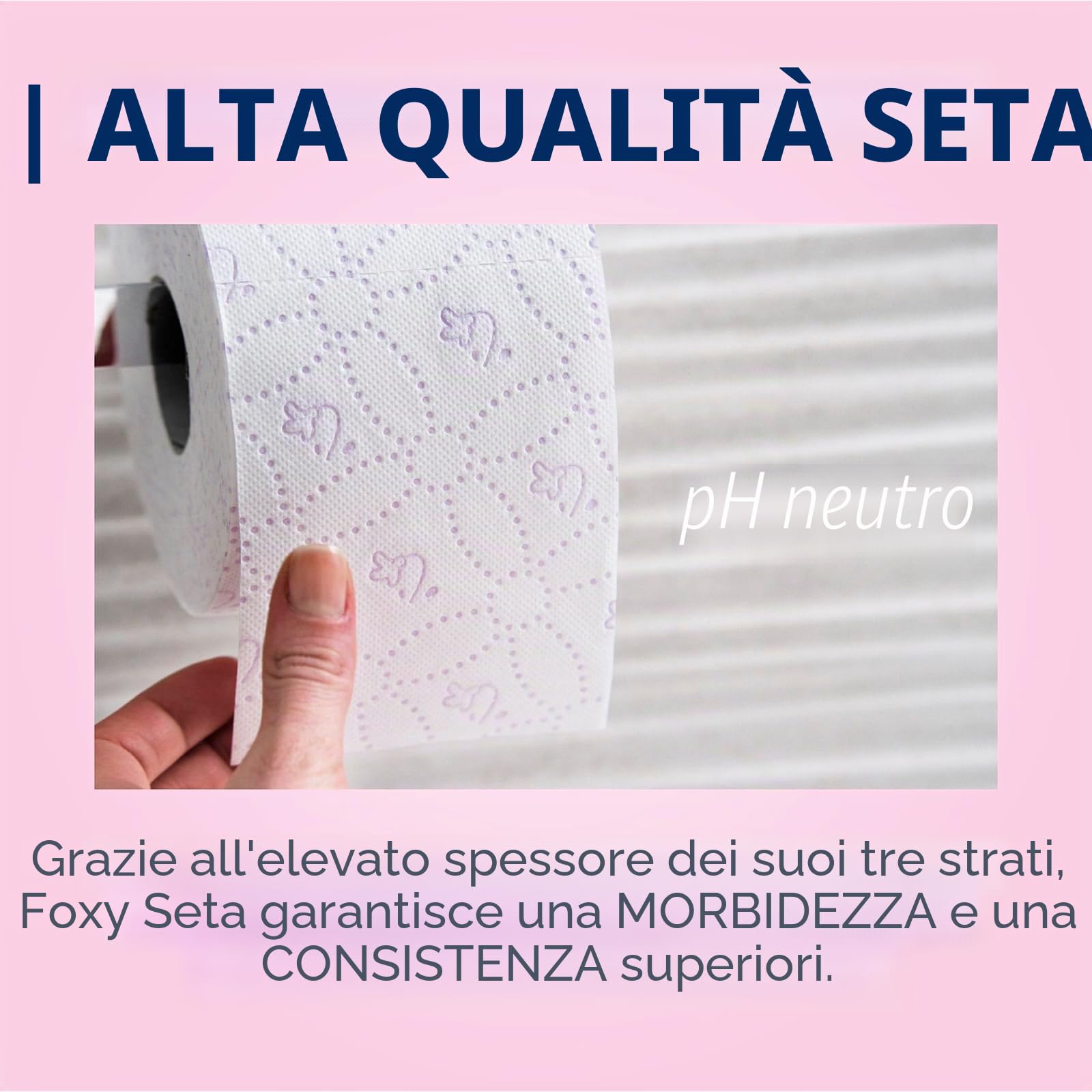 Foxy Seta | Carta igienica 30 rotoli | 173 servizi per ogni rotolo | Neutro per la pelle | Certificazione FSC | 100% Energia elettrica rinnovabile | Confezione riciclabile prodotta con plastica