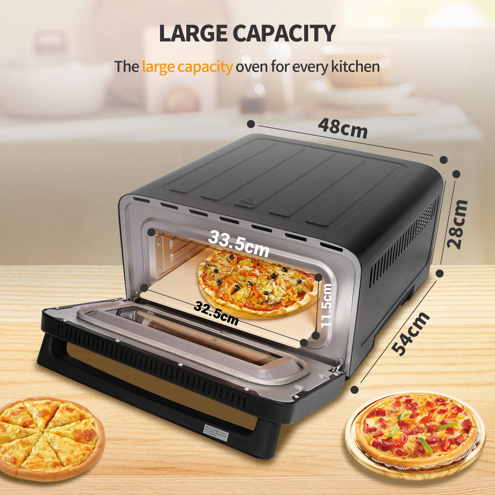 Four à Pizza électrique | Four à Pizza en Acier Inoxydable écran Tactile, Cuisson à 430°C max avec Pelle à Pizza Coupe Pizza Pierre à Pizza, 2200W max Pizzas de 3 min sans Retourner économie D'énergie
