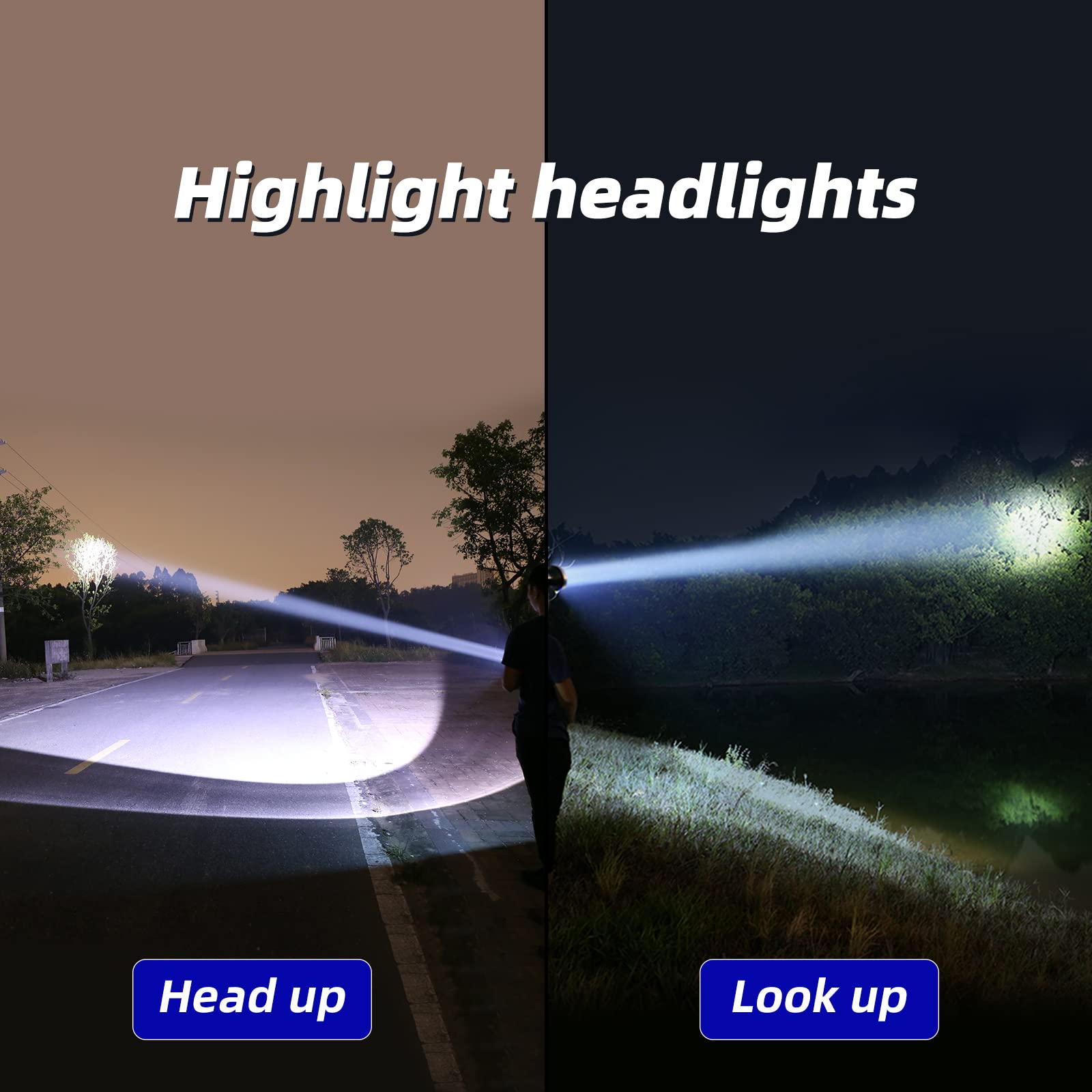 Faro LED súper brillante recargable para adultos, 3 modos de iluminación, reflector de alto lumen para trabajar al aire libre, caza, camping, pesca
