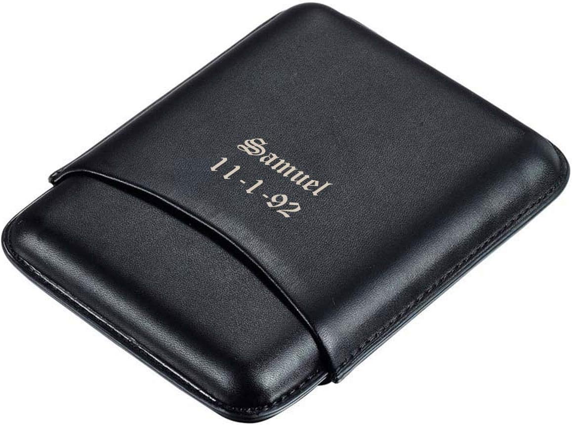 Visol Personalized Carmora Black Leather 5-Cigar Case - Free Laser Engraving