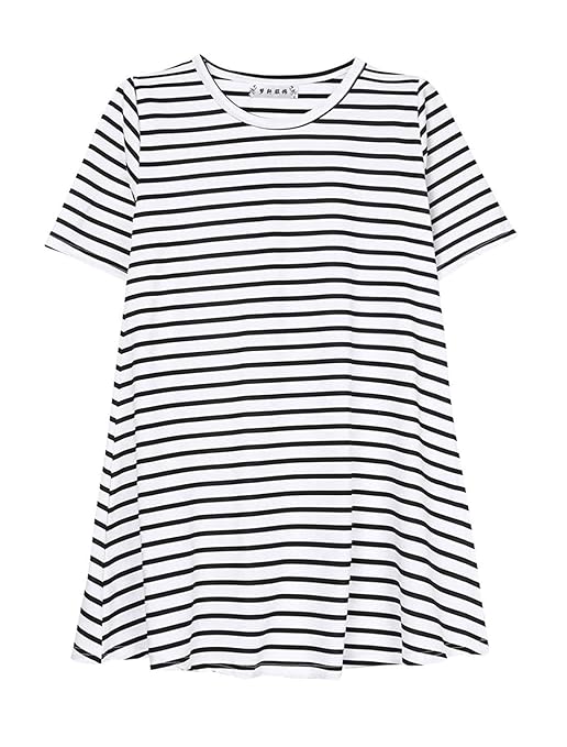 ELECTROPRIME Women Short Sleeves Round Neck Stripes Tunic Top
