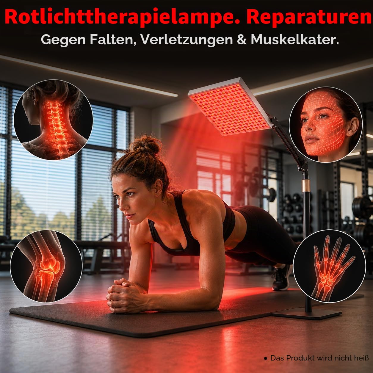 Rotlichtlampe, Infrarot-Körper- und Gesichtsbehandlungslampe, 225-LED-Rotlicht-Therapielampe, 660 nm & 850 nm Infrarot-Panel Lampe, Rotlicht-Therapie-Entspannungsgerät, mit verstellbarem Ständer