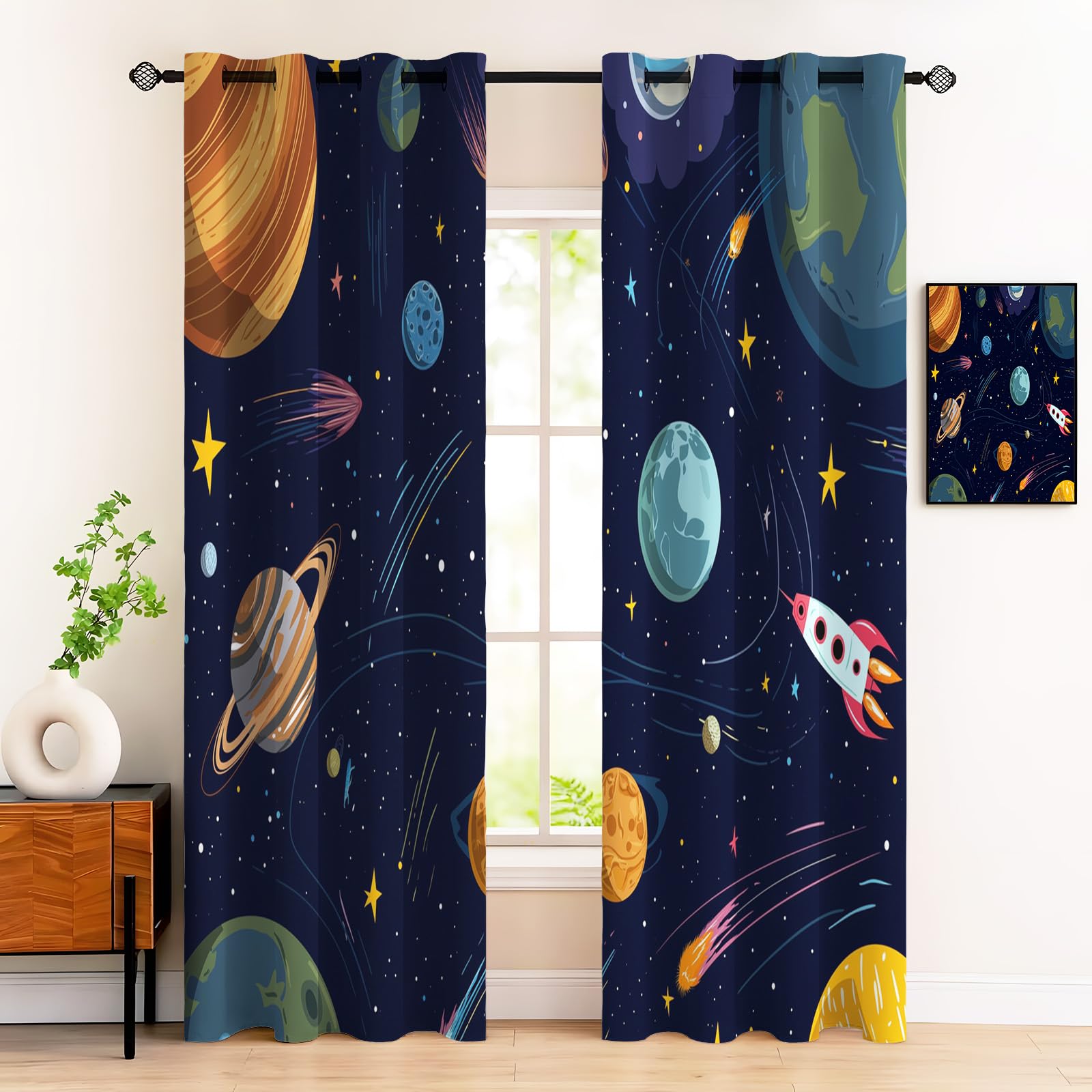 Tende Per Interni Oscuranti Termiche Con Occhielli – Set Di 2 Tende Pianeta Modello Cometa, Isolanti Dal Calore, Blu Scuro, 140L×240A Cm, Per Camera Da Letto E Soggiorno