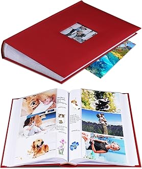 Photo Album 4x6 Hold 402 Photos with Memo Slip-in Pockets Photo Book, Linen Cover Picture Photo Albums with Writing Space for Wedding Family Baby Vacation Mother's Day Red