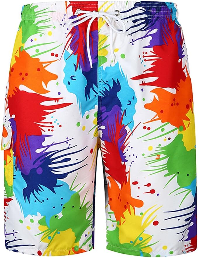 ZKOOO Mens Surf Boardshorts Drawstring Funky Printed Beach Shorts Swimming Trunks