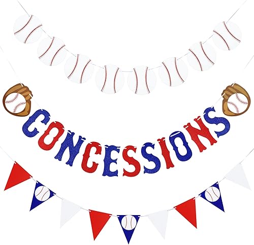 Miniatura 3 de Guirnalda de béisbol de 3 piezas con purpurina para concesiones, banderines de béisbol, triángulo, banderines, bandera deportiva, decoración de