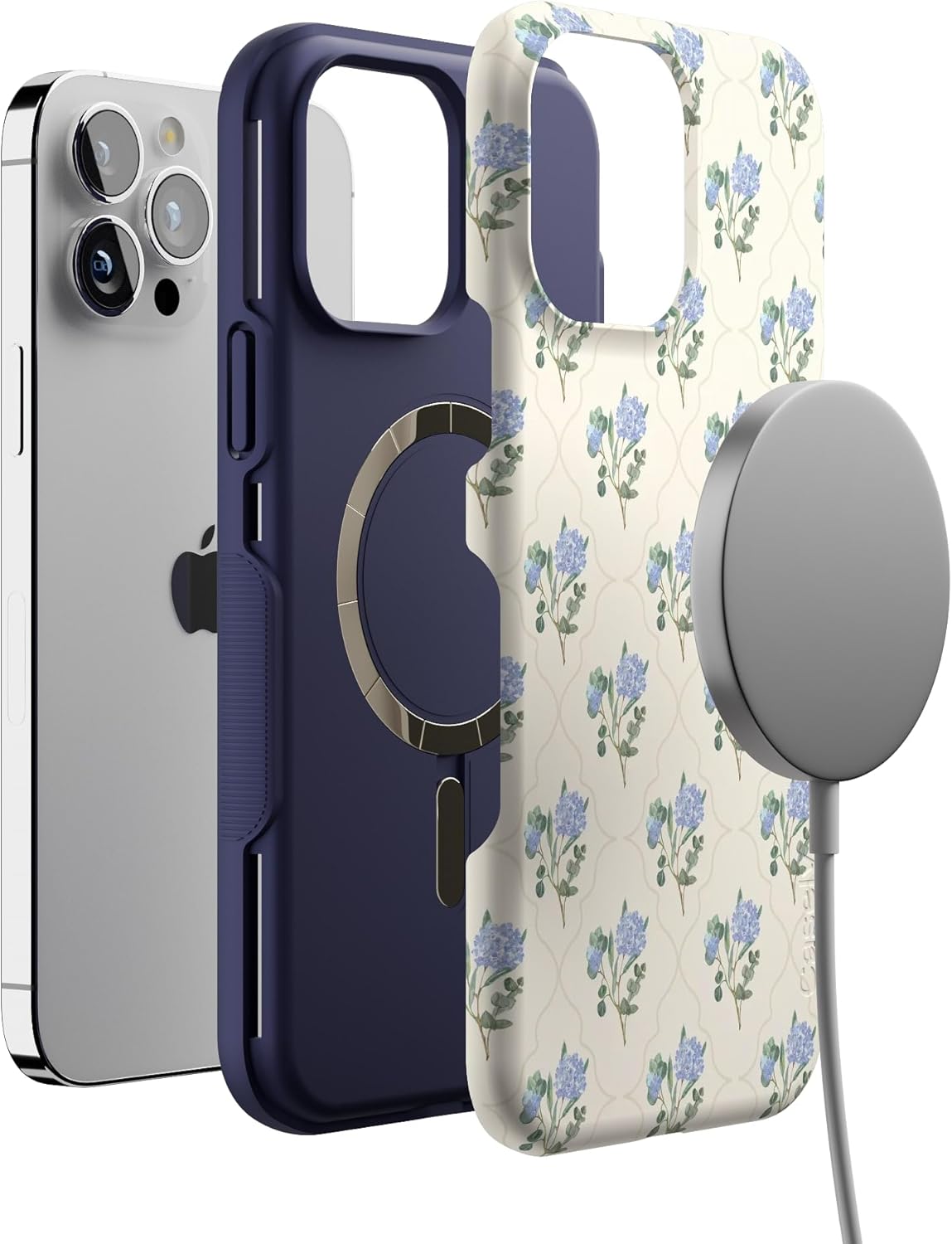 Casely iPhone 13 Pro Max Case | Vintage Garden | Blue Hydrangea | Bold Protective Design | Compatible with MagSafe