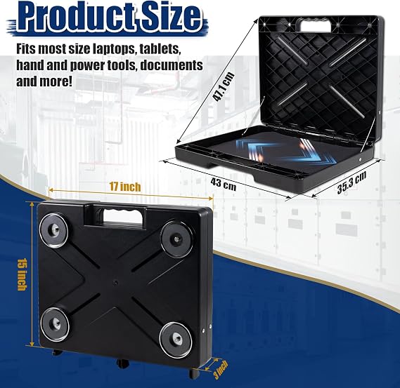 Magnetic Laptop Stand, Portable Workstation with 4 Super Magnets, w/45lb Capacity, Magnetic Toolbox, Hands Free Workstation, Attach to HVAC, Trucks, Walls, Poles etc