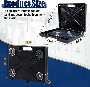 Magnetic Laptop Stand, Portable Workstation with 4 Super Magnets, w/45lb Capacity, Magnetic Toolbox, Hands Free Workstation, Attach to HVAC, Trucks, Walls, Poles etc