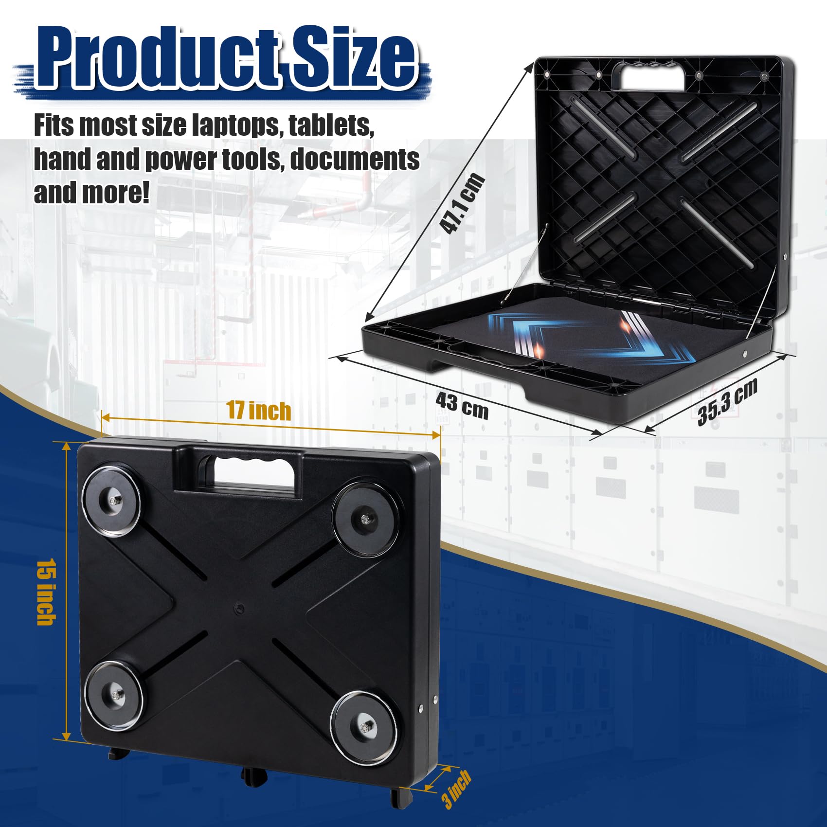 Magnetic Laptop Stand Portable Workstation with 4 Super Magnets w45lb Capacity Magnetic Toolbox Hands Free Workstation Attach to HVAC Trucks Walls Poles etc product thumbnail 3