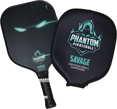 Phantom Savage 13mm Carbon Fiber Wide Body Pickleball Paddle - Maximum Grit and Spin - USAPA Approved - Pickleball Racket - Pickleball Equipment with Polypropylene Core - Lightweight Green