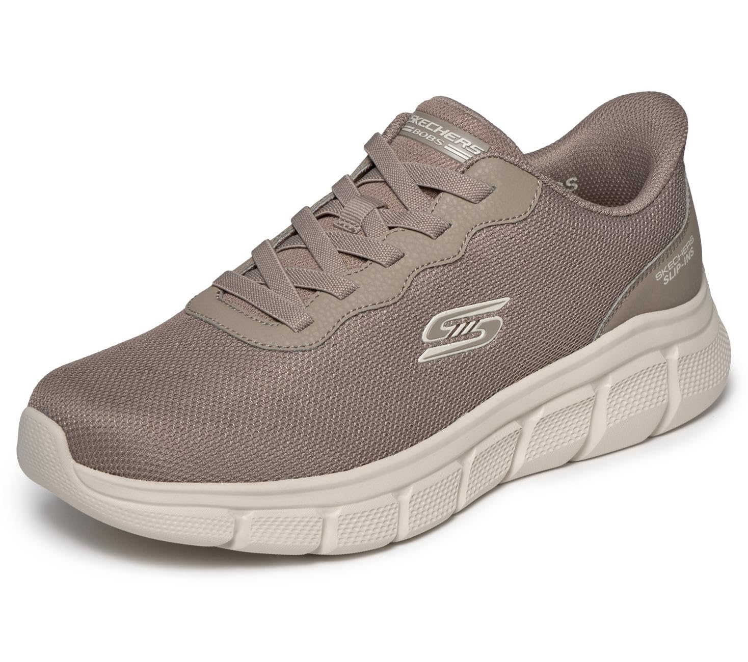 Skechers Men's Bobs B Flex Glacial Edge Slip-in Trainers, Dark Taupe Mesh, 9.5 UK