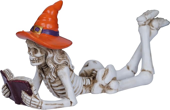 Dlfghos Halloween Skeleton Statue Halloween Skull Figurine Home Decor Reading Skeleton Figurines Decorations for Indoor Fireplace Home Kitchen Desk Office Party