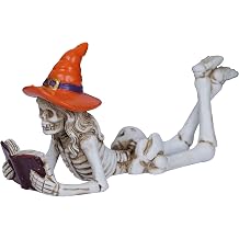 Dlfghos Halloween Skeleton Statue Halloween Skull Figurine Home Decor Reading Skeleton Figurines Decorations for Indoor Fireplace Home Kitchen Desk Office Party