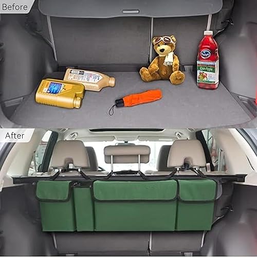 Miniatura 4 de Organizador de maletero de automóvil, para colgar en el asiento trasero, gran almacenamiento con correas ajustables, bolsa de carga plegable de PVC