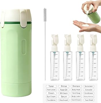 4-in-1 Travel Dispenser Bottles with Pump, Leakproof Refillable Containers